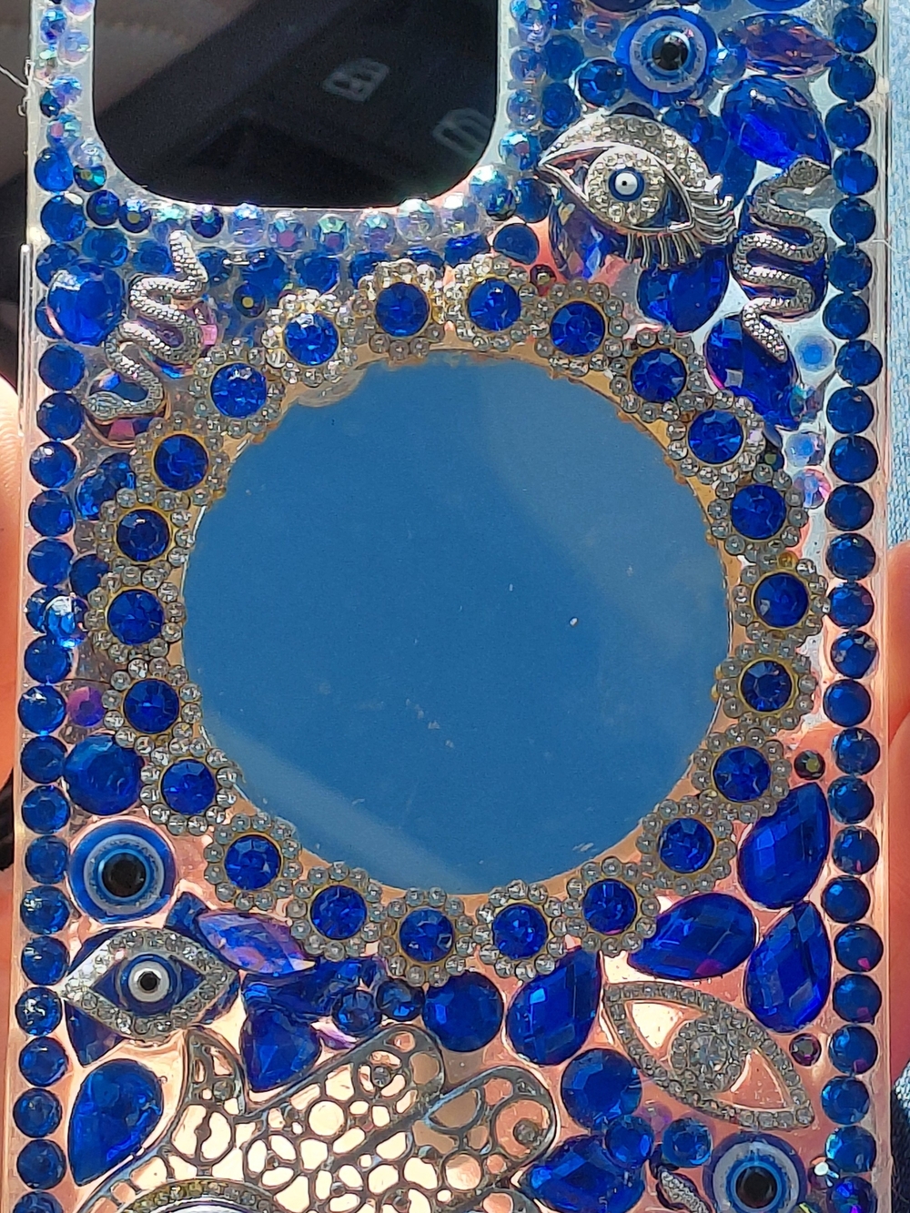 Royal Blue Jeweled Phone Case with Mirror Accent